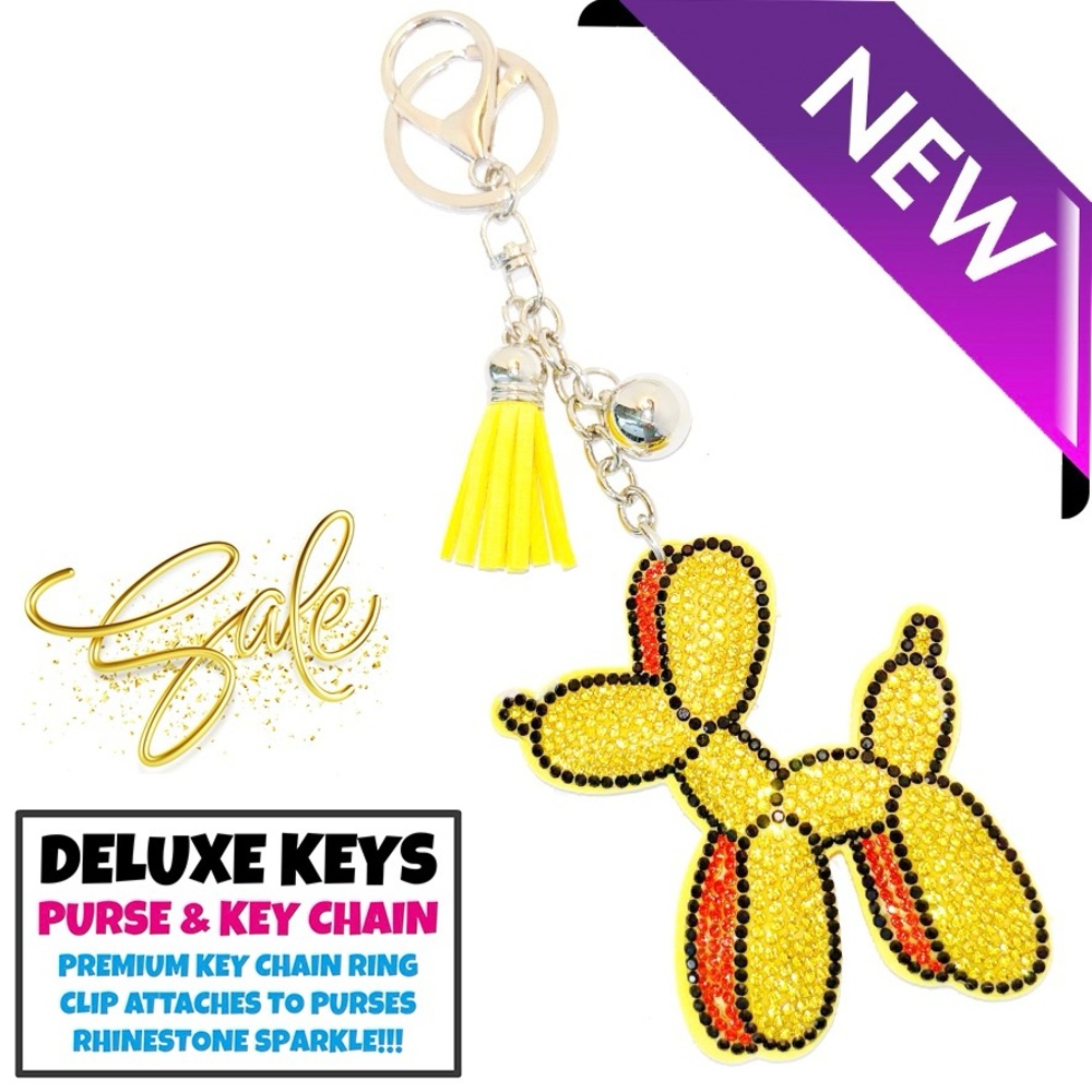 DeLuxe Keys Rhinestone Keychain/Purse Chain YELLOW BALLOON DOG